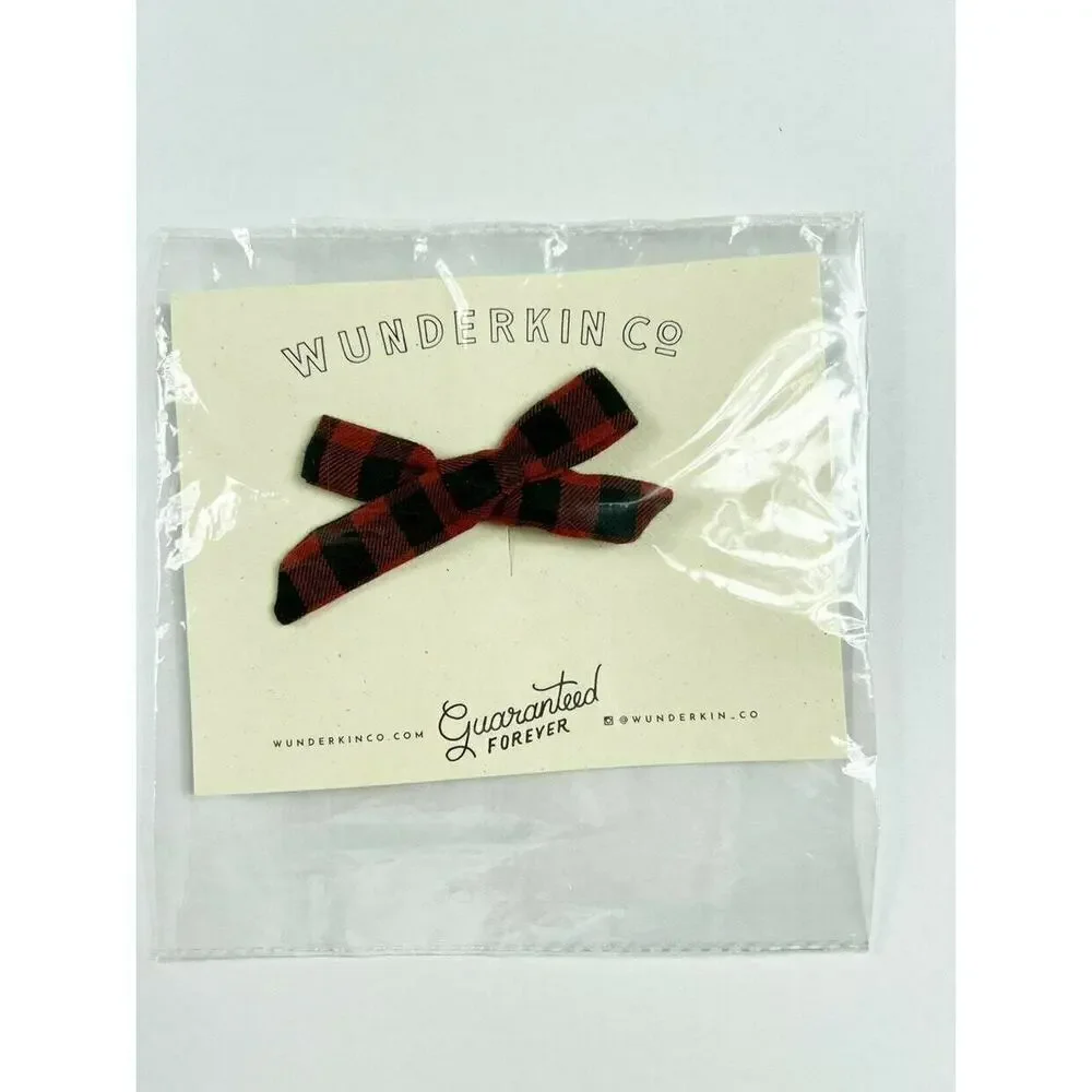 NEW Wunderkin Co. Plaid Bow Clip Red Black Holiday Hair Bow